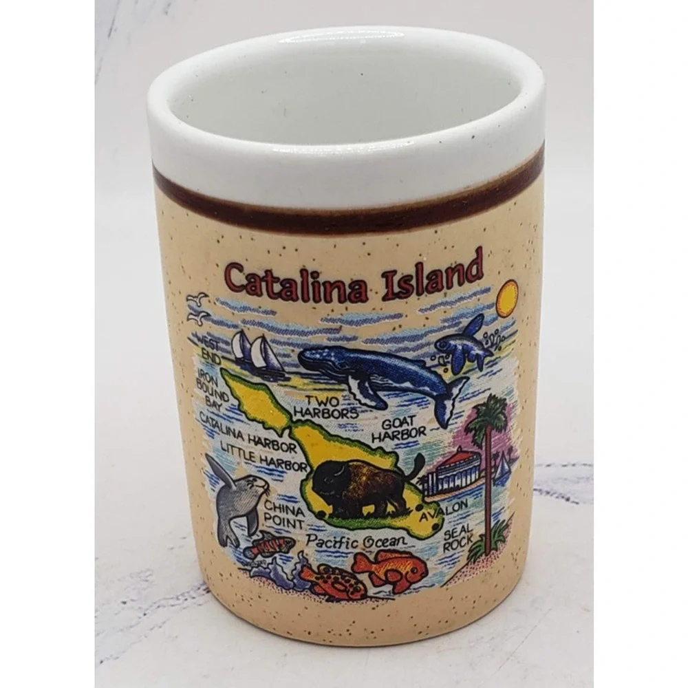 Catalina Island Souvenir Miniature Beige Vintage Ceramic Toothpick Holder